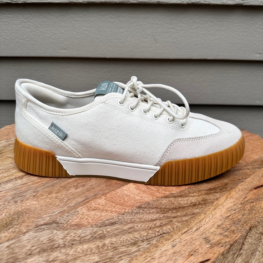 Kizik Brooklyn Hands-Free Canvas Sneakers Bone White Gum Womens 8 WBRO2503-1D